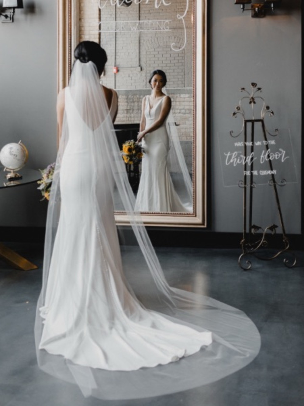 Sara Gabriel White Bridal Veil with Long Cathedral Train